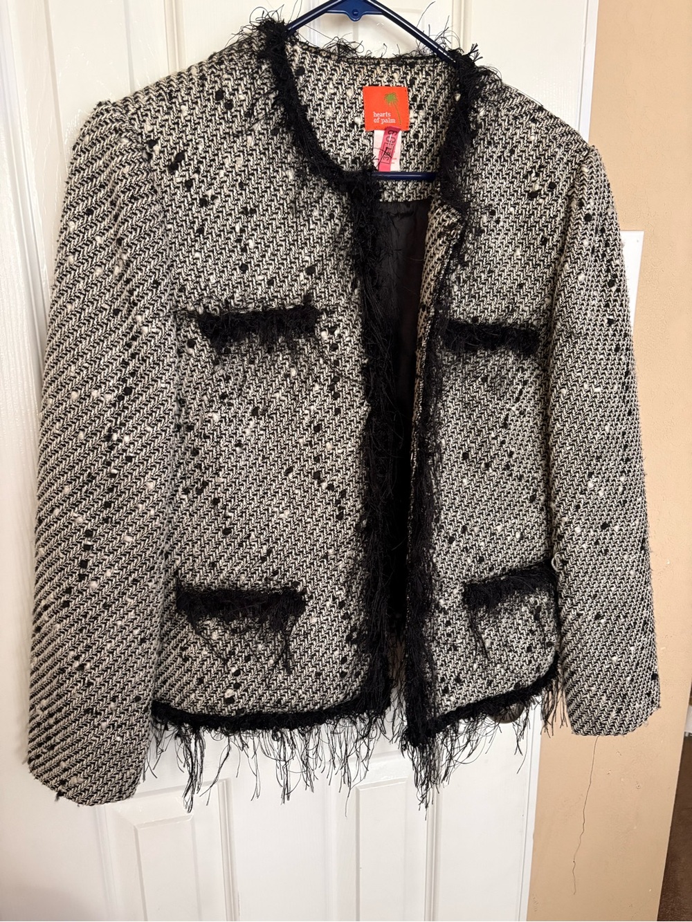 Hearts of Palm Black and White Tweed Fringe Jacket